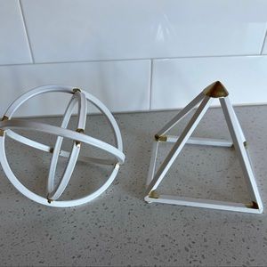 White & Gold Metal Sphere Orb and Triangle Set Of 2